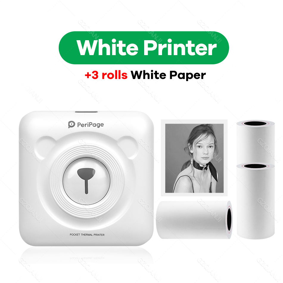 Peripage – Mini-imprimante Photo Portable sans fil A6, 58mm, avec étiquette autocollante et Notes,: WH add 3 White Paper