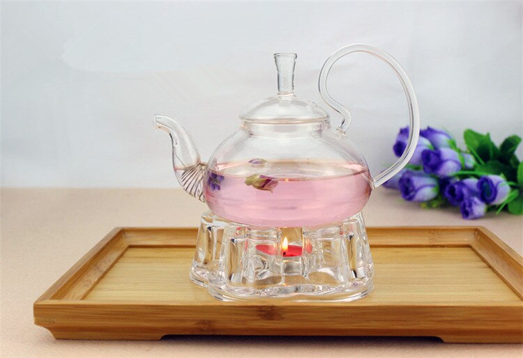 1PC Teapot Warmer Heart Heating Base Coffee Water Scented Tea Trivet Candle Clear Glass Heat-Resisting Insulation Base JQ 1076