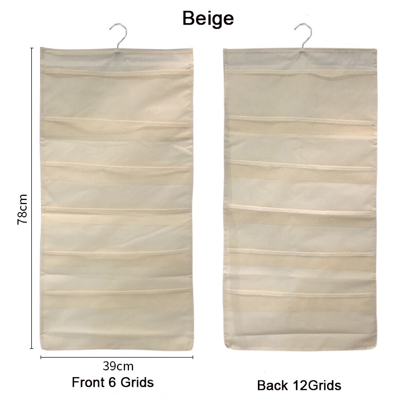 Dam underkläder strumpor hängväska dubbelsidig garderob garderob bh förvaringsväska oxford hem klädesplagg 15/24/30 fickor: Beige 18 galler