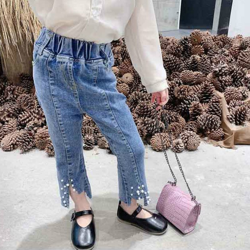 automne nouveauté filles Denim pantalon avec perle filles pantalon jean