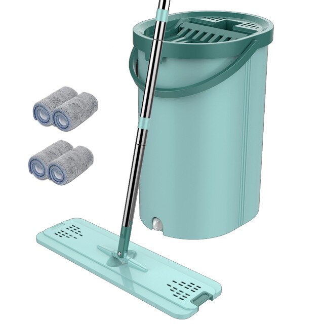 Balai serpillère magique à pression plate automatique directe avec seau pour le nettoyage des sols de la maison/cuisine: 4pcs mop cloth