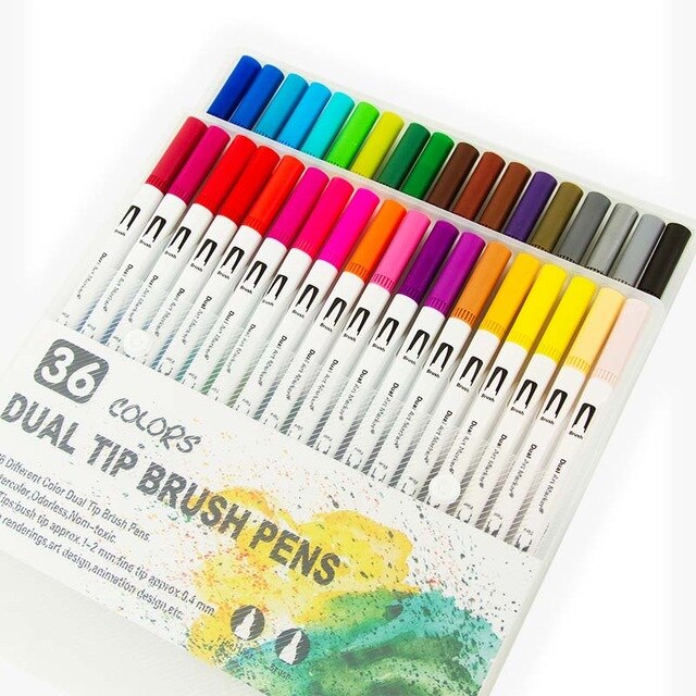 100 farver kunstmarkører dobbelt tip farvelægning pensel fin liner farve vandmarkør skoleartikler til tegning af farvebog: 36 farver hvid
