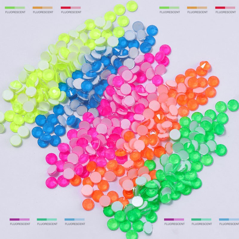 Diamantes de imitación fluorescentes para decoración de uñas, gemas de neón de tamaño mixto, arte de uñas, diamantes 3D, decoraciones DIY, 6 rejillas