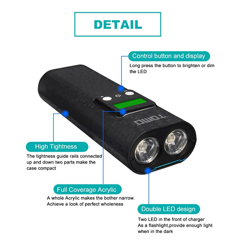 Tomo Smart Power Charger Zaklamp Functie Power Bank Case 2X18650 Batterij Oplader Draagbare Power Bank Box Voor Telefoon Oplader