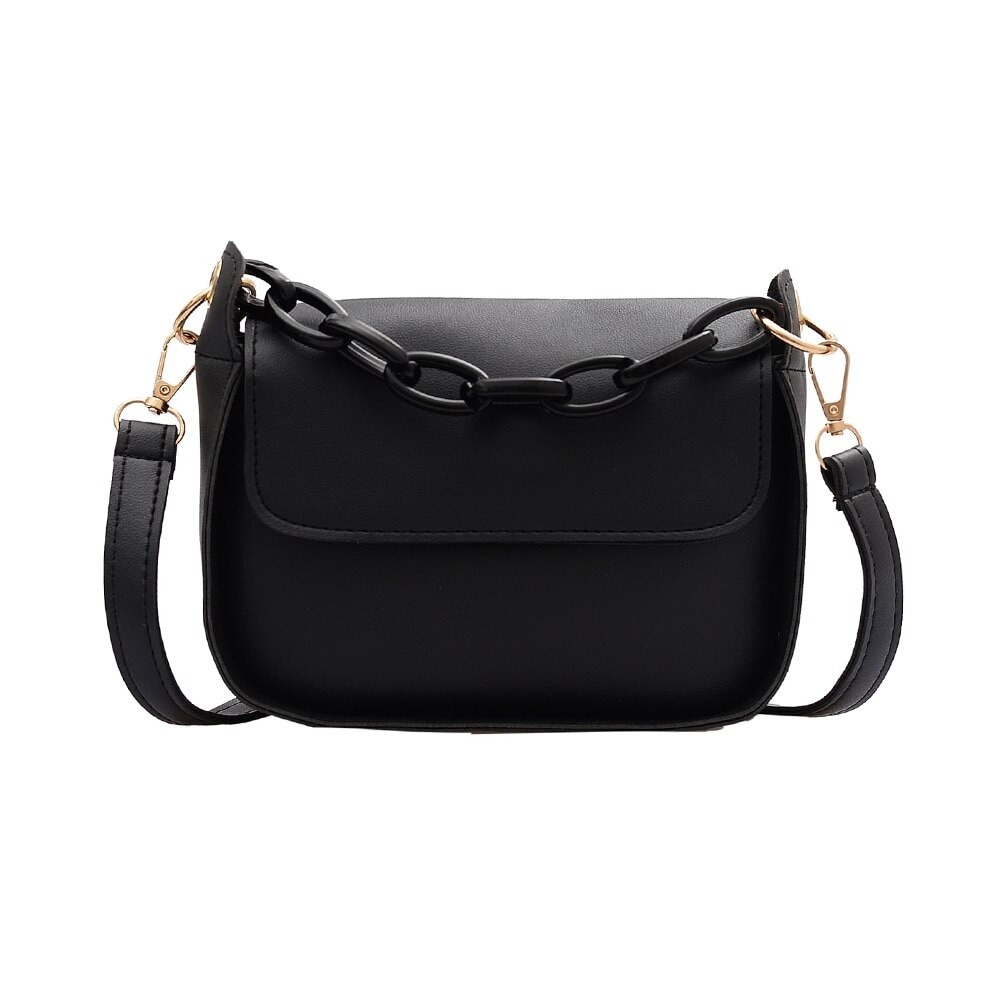 Solid Color Small PU Leather Crossbody Bags For Women Summer Acrylic Chain Lady Travel Shoulder Messenger Handbags: Black