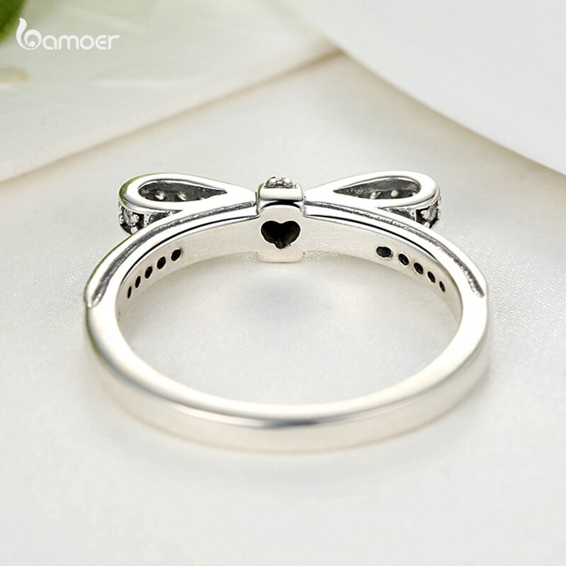 Bamoer 925 Sterling Silber Funkelnden Bogen Knoten Ringe Mikro Pflastern CZ für Frauen glänzend Zirkon Hochzeit Jahrestag Schmuck Pa7104
