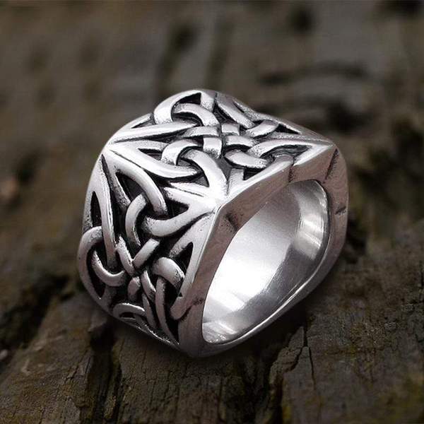 Punk Rock Lucky Knot Stainless Steel Viking Ring Retro Norse Amulet Jewelry For Man OSR630