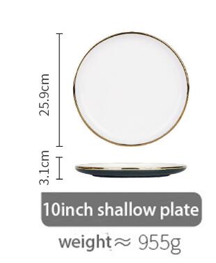 Plate Gold Inlay Round Dinner Plate Dish Tray Food Gold Edges Plate tableware Dinner dish: 10inch shallow plate