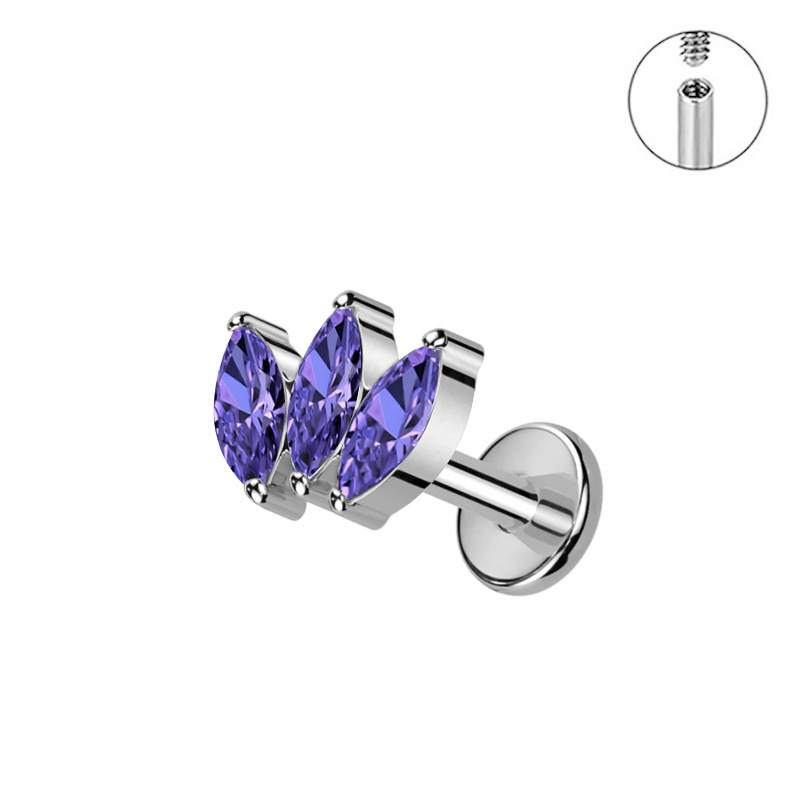 G23 titan piercing labret innvendig gjenge leppepiercing marquise kubisk zirkonia leppestift ørebein negl kroppspiercingsmykke