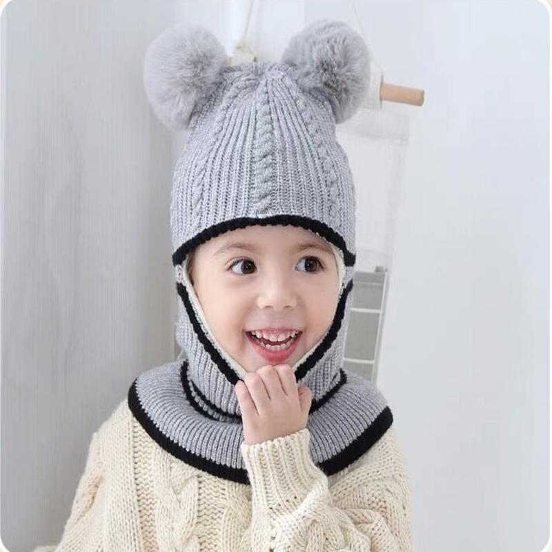 Chapeau d'automne et d'hiver pour filles | Bonnet pour enfants, bonnet en tricot, chapeau à Double boule en laine, chapeau à bretelles un pour enfants, chapeaux d'hiver,: Kaki