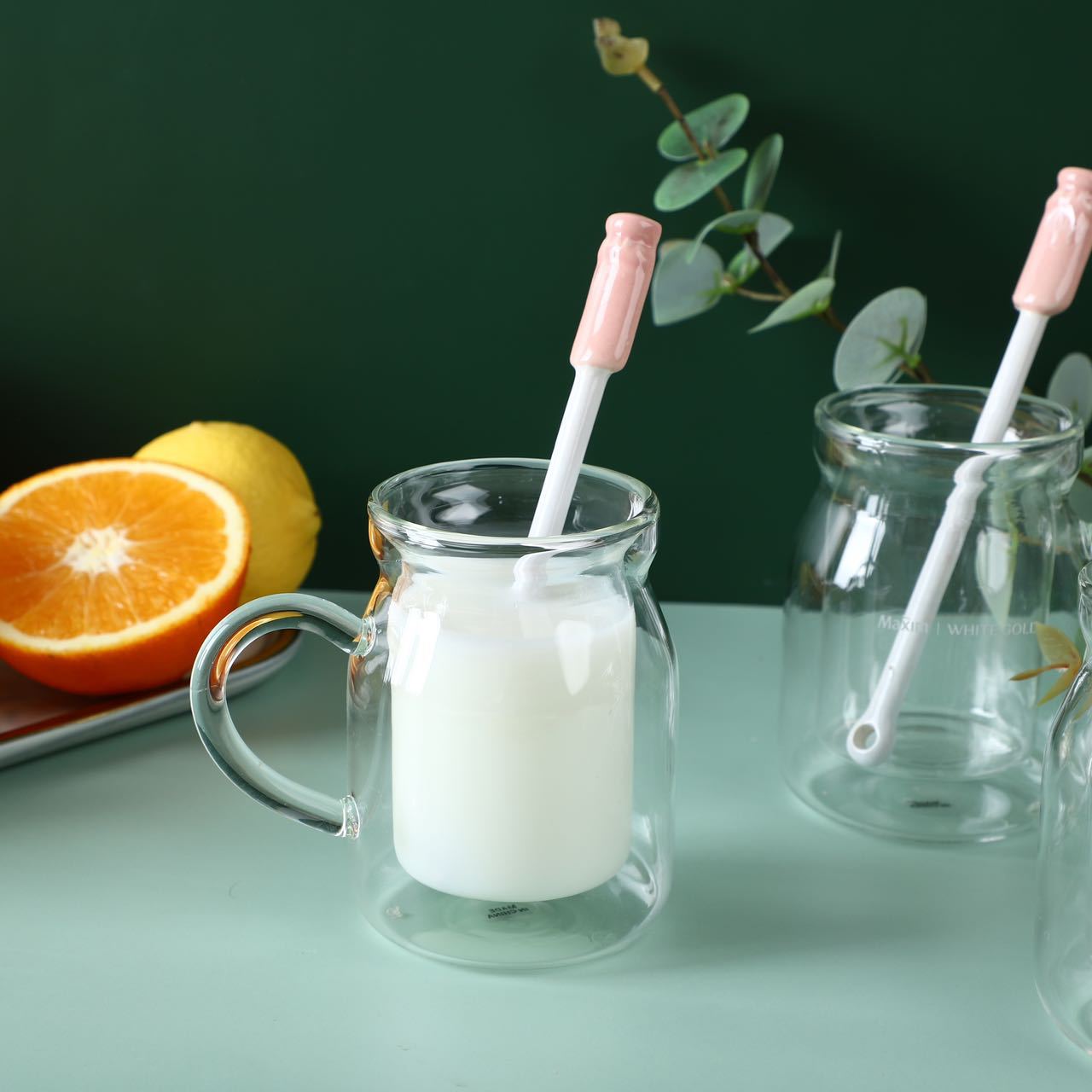 Dubbele Laag Transparante Hoge Temperatuur Creatieve Glazen Beker Met Lepel Drinkware Water Cup Koffiekopje Melk Cup Mok Water Bottl