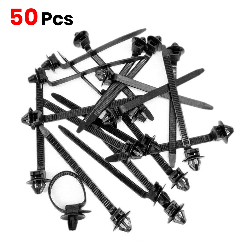 50PCS Car Cable Fastening Ties Nylon Black Car Auto Cable Strap Push Mount Wire Tie Retainer Clip Clamp