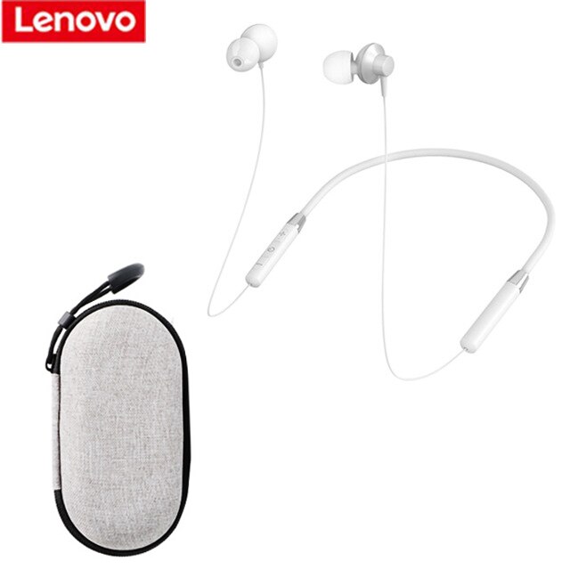 Lenovo HE05 Wireless Bluetooth 5.0 Magnetic Neckband Earphones Headset IPX5 Waterproof Sport Earbud Noise Cancelling Mic: HE05 white ad bag