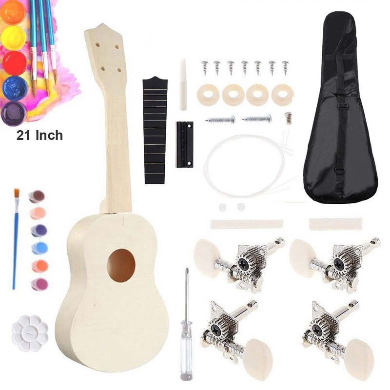 Ukelele de ensamblaje colorido DIY, guitarra pequeña, pintura hecha a mano, grafiti, actividades caseras para padres e hijos, 21&quot;: pigment backpack