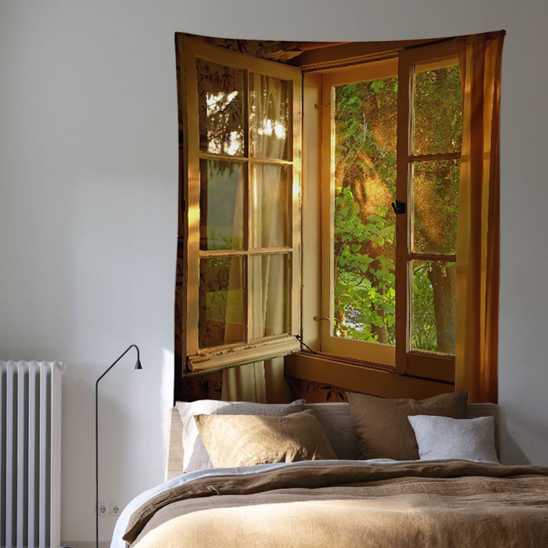 Window Scenery Tapestry Wall Hanging Teen Room Decor Boho Nordic Home Cute Aesthetic Bedroom Decoration