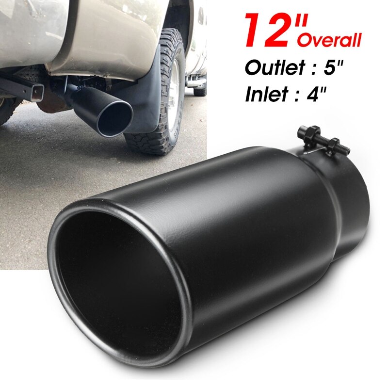 Car Exhaust Muffler 4 Inch Inlet 5 Inch Outlet Exhaust Tip Rear Pipe Tube Black Stainless Steel