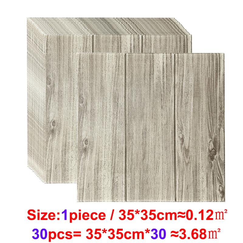 3D Self-Adhesive 35X35cm Wood Sticker DIY Waterproof Foam Wallpaper For Kids Room Kitchen Roof Ceiling Background Wall Decals: Mine Gray / 35x35cm 30pcs