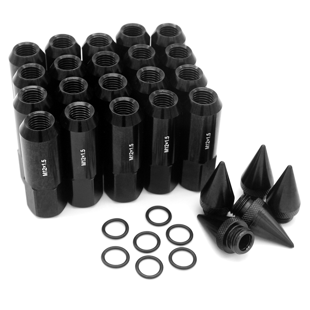 20 Pcs / Set M12X1.5 90mm Wheel Tire Rim Lug Nuts Aluminum Extended Tuner with Pointed Spike Cool Look Fit Most Cars: Black