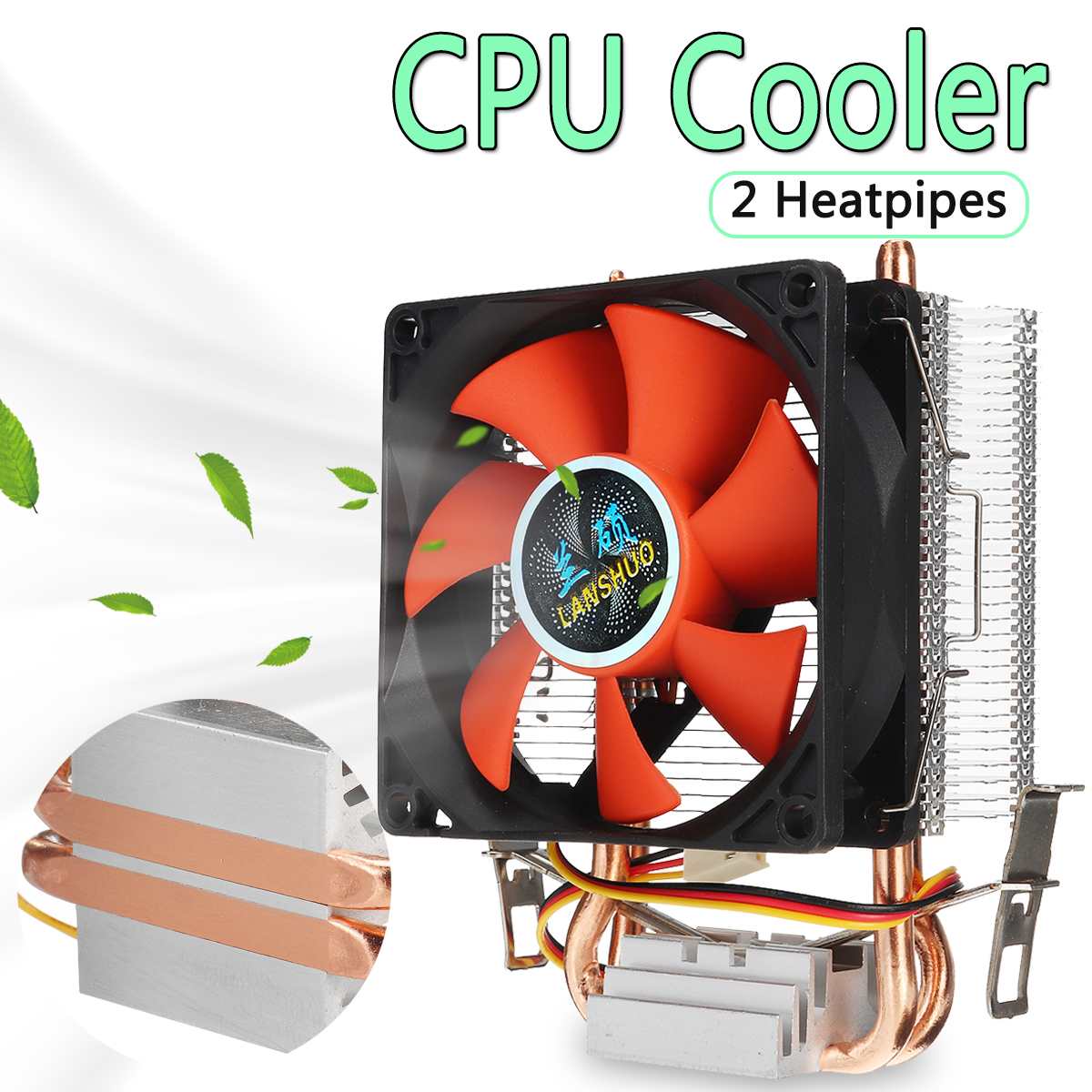80 Mm 2 Koperen Heatpipes Pc Cpu Cooler Fan Heatsink Computer 3pin Koelventilator Koeler Radiator Voor Lga 775/1155/1156 Amd AM2 AMD3