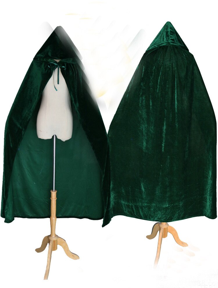 Halloween Vampire Ghost Witchcraft Velvet Cloak Cape Death Long Robe Gothic Hooded Medieval Renaissance Cloak Costume Accessory: green / S