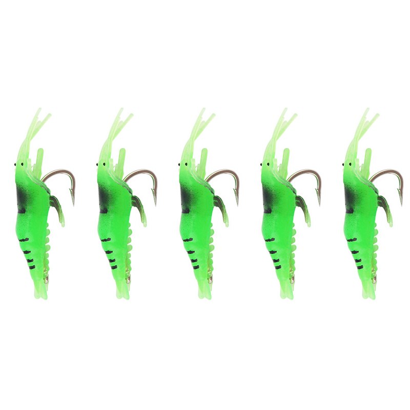 luminoso Gambero silicone artificiale esca simulazione morbido gambero con ganci carpa traballante per pesca affrontare/adescare/Accessori mare: 5pezzi  verde