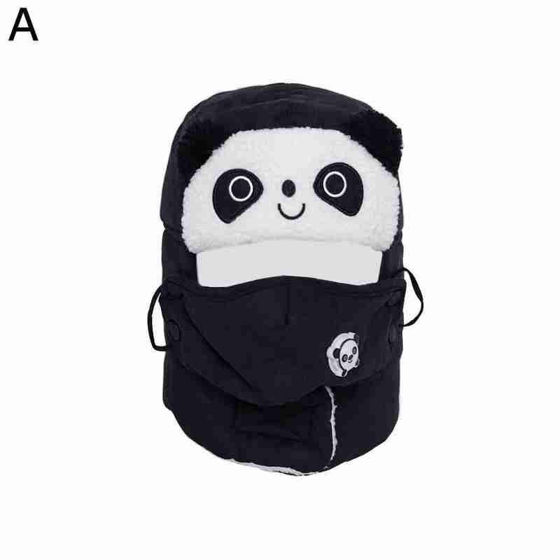 Gezichtsmasker muts voor kinderen panda fleece muts voor kinderen gezichtsmasker voor jongens wintermuts warme en dikke muts met oorkleppen: Zwart
