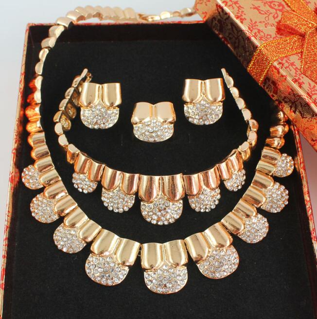Top Full Rhinestone Necklace Sets Europe And America Jewelry Sets: set add box