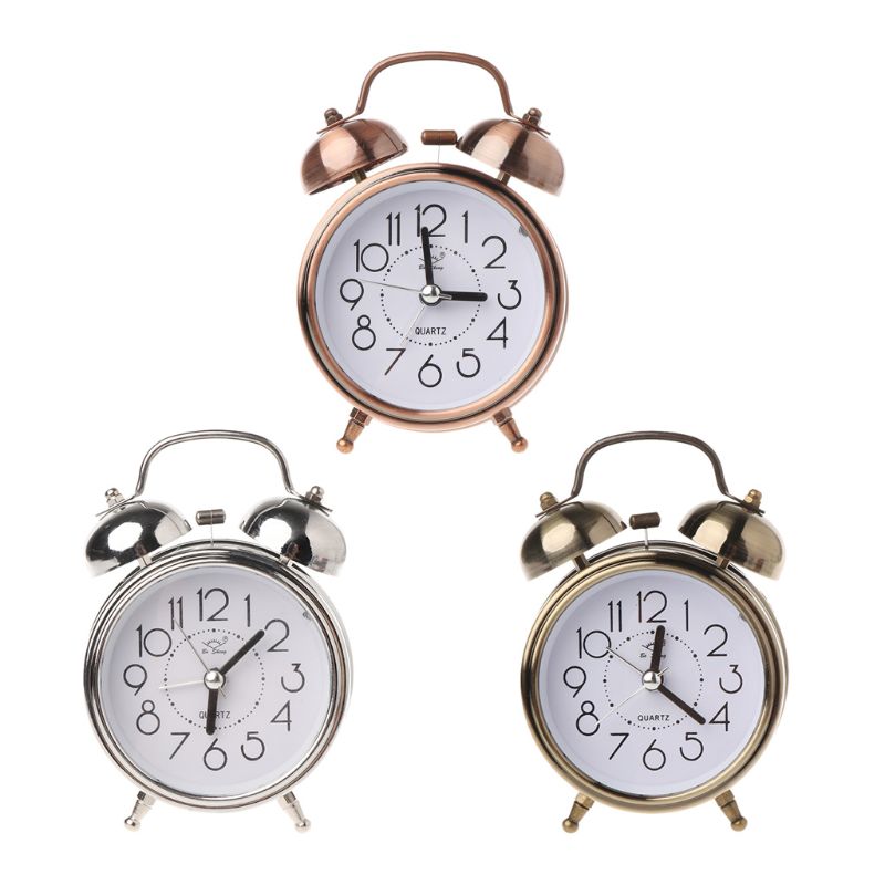 Retro Desktop Mechanical Alarm Clock Night Light Dual Bell Bedside Silent Metal Digital Bedroom Home Decoration