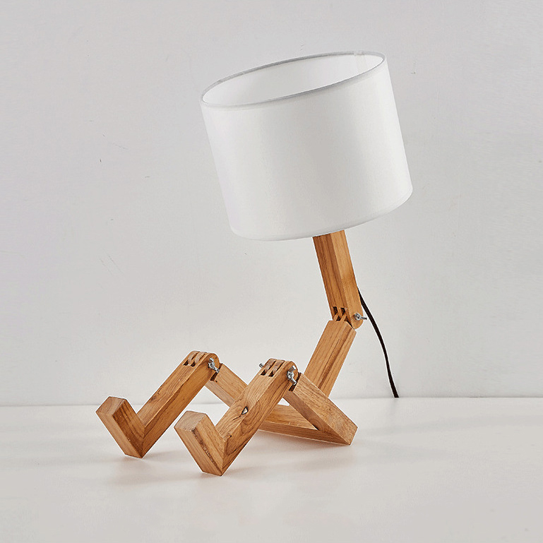 Lampe de Table créative en forme de Robot en bois, lampe de bureau de lecture à la pour étude intérieure, veilleuse décorative nordique moderne pour bureau: Black / Prise AU