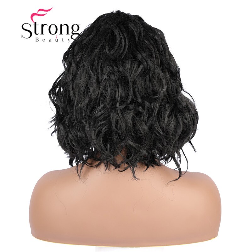 StrongBeauty Synthetische Lace Front Pruik Golvend Bob Kapsel Hittebestendige/Side Deel Natuurlijke Zwarte Pruik vrouwen Korte: Default Title
