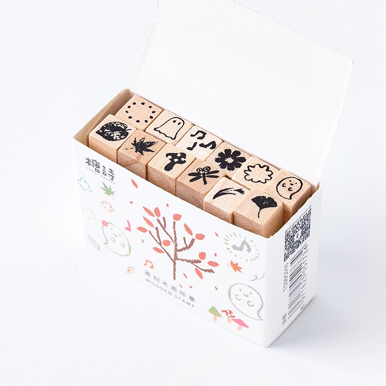 Lote de 12 unidades de sellos de goma madera bonitos con decoración de plantas y niñas para álbumes de recortes, sellos estándar para manualidades DIY: 4