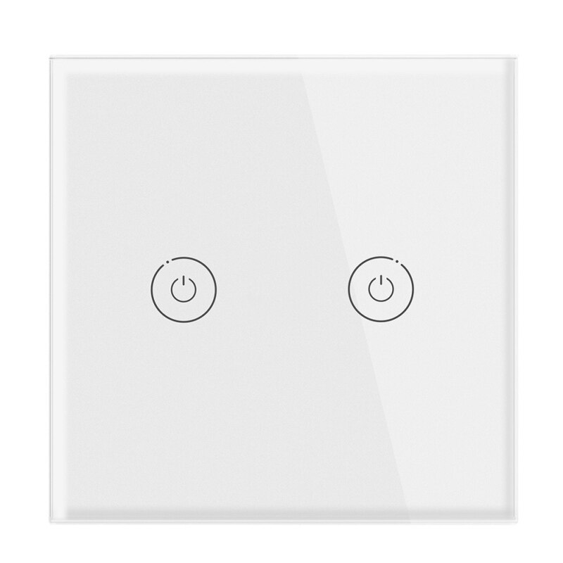 2 Color Night Soft Light Indicator Single Fire Wire Touch Tempered Glass Wall Switch Panel Scratch-resistant European Standard: 2-Gang White
