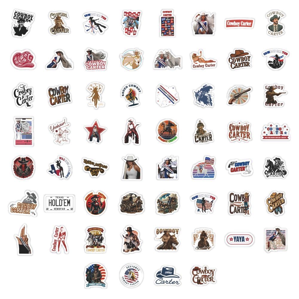 60Pcs Cool Cowboy Carter Stickers DIY Stickers Scrapbooking Phone Luggage Skateboard Vinyl Waterproof Graffiti Decals