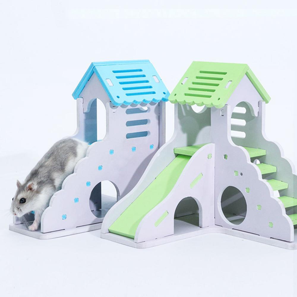 Sød træ hamster trappe hus udsigtsdæk stige små kæledyr rotte mus hytte rede kæledyr sove seng bjælkehytte dyrelegetøj