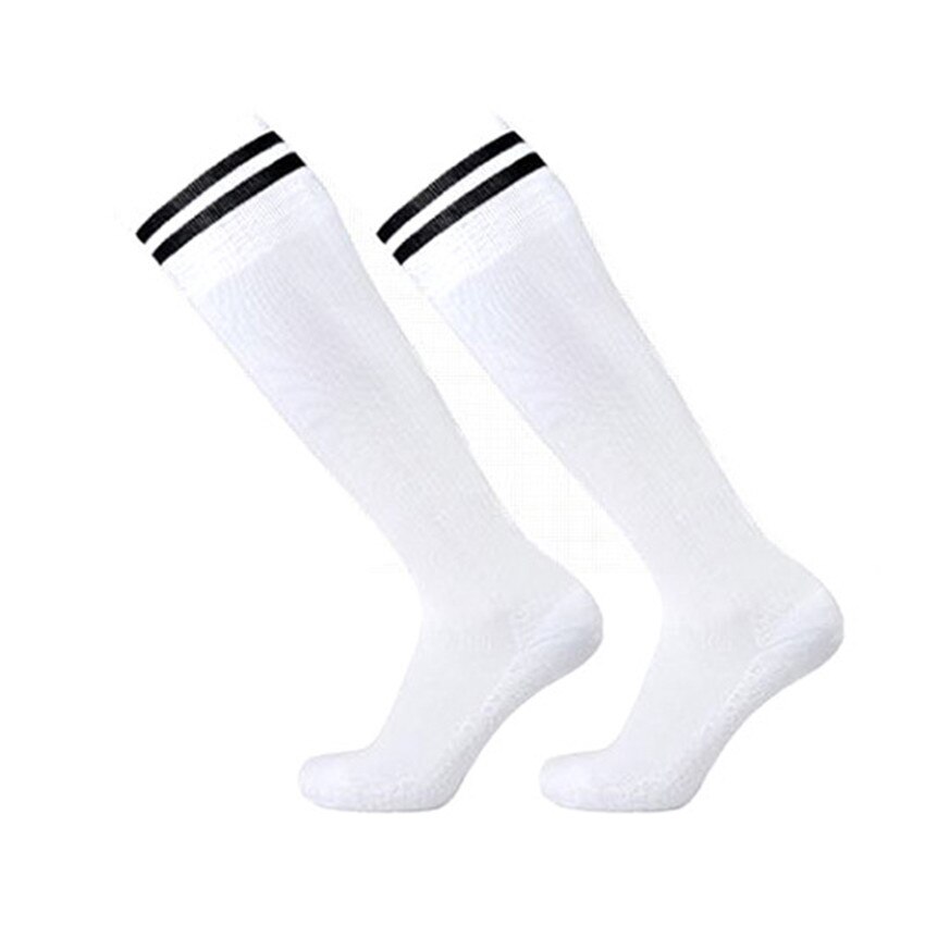 Calcetines de fútbol antideslizantes para niños, medias por encima de la rodilla para estudiantes, de rayas, 3 par/lote: Marfíl