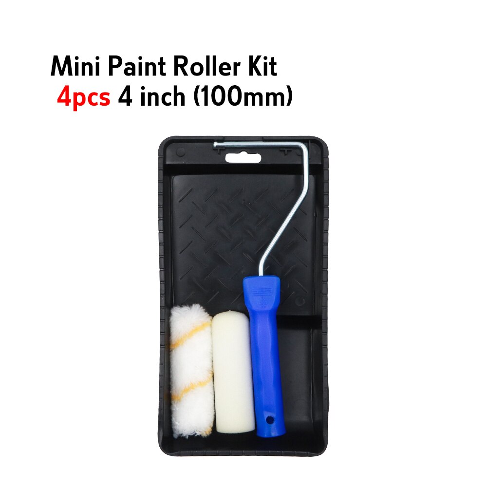 BRAKEMAN DIY Paint Roller Tray Kit 4 INCH 100mm Foam and Acrylic Mini Roller Cover Sets for Small Job Painting Decorative: 4PCS HCT-MFTS2