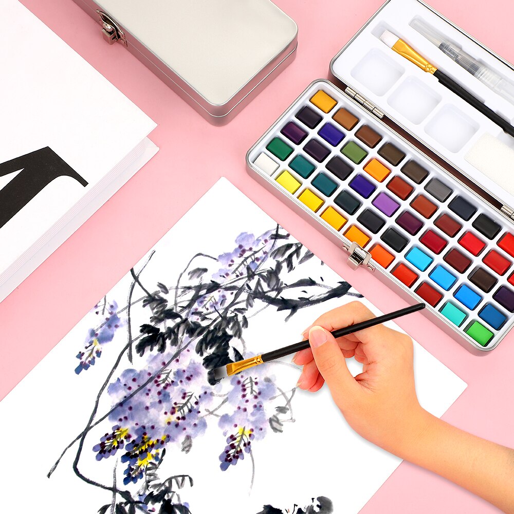 Jianwu ART5 Hoge 50-Kleur Solide Aquarel Verf Doos Draagbare Borstel Pen Olie Verf Artistieke Schilderen Leveringen
