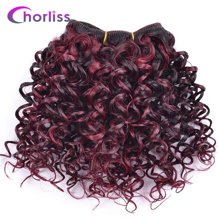 Chorliss 8 "afro kinky tukka kudonta synteettisten hiusten pidennykset ombre viininpunainen kutoa virkkaa hiukset kuteen 105g/ erän 3 kpl / erä: T1b/ viininpunainen