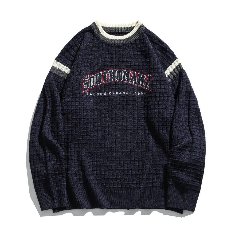 Foncé icône lettres broderie hommes femmes pull col rond automne hommes chandails tricots homme vêtements: black / M