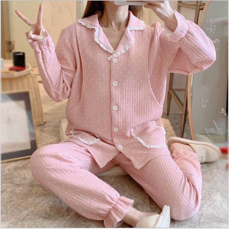 Winter Katoen Dikke Comfortabele Ademende Zwangere Vrouwen Borstvoeding Nachtkleding Fall Moederschap Pyjama Zwangerschap SleepwearX229