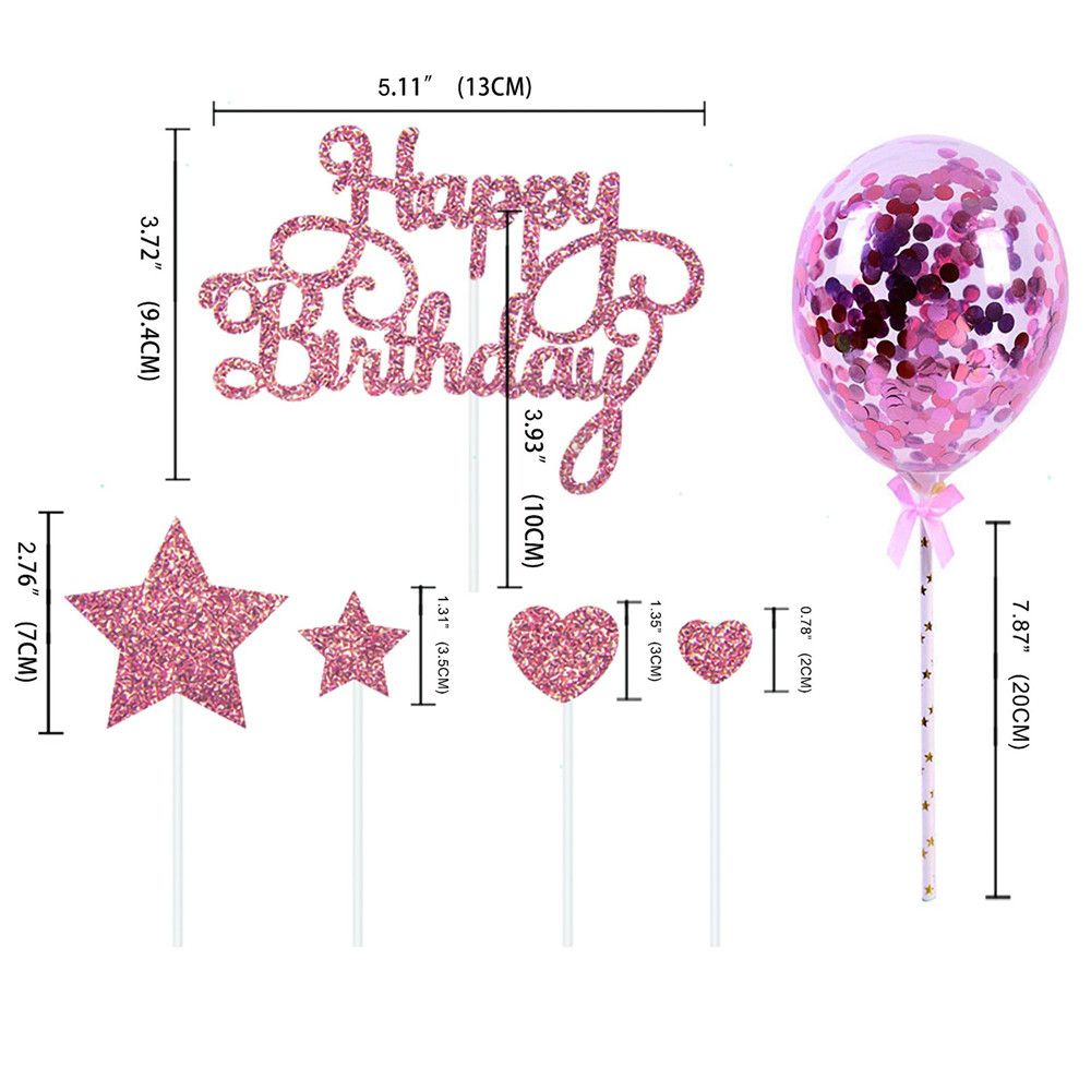 DIY Dessert Decor Confetti Balloon Cake Insert Cake Topper Cupcake Flag Happy Birthday
