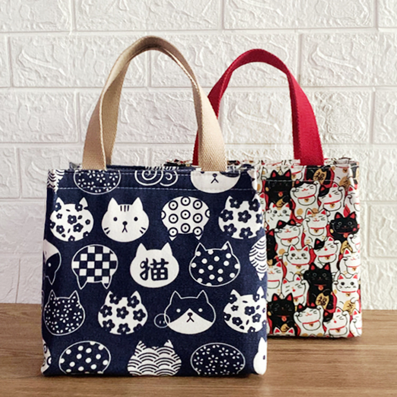 Sac à Lunch isotherme en toile pour femmes et enfants, motif fonctionnel, Portable, isolé, chat mignon, nourriture thermique, pique-nique