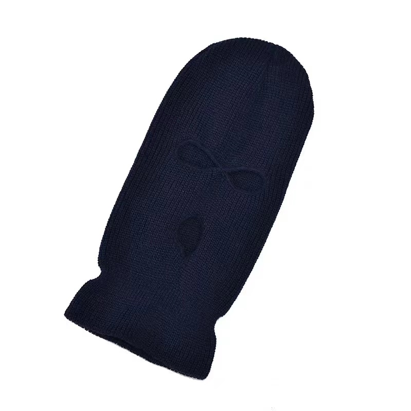 Pasamontañas de punto para invierno, máscara facial completa para deportes al aire libre, gorro de punto CS DE 3 agujeros: navy