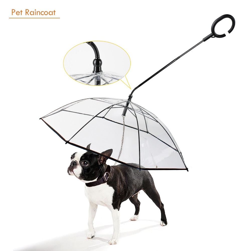 Paraguas para mascotas transparente, portátil, con correa integrada, correa para caminar para perros, impermeable con asa para lluvia, con cables para perros