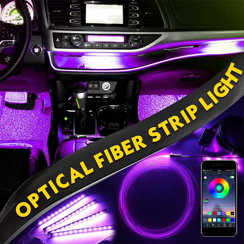4 stuks RGB LED Strip/Glasvezel Strip/LED EL Strip Licht Set APP Controle voor Auto Interieur muziek Decoratie