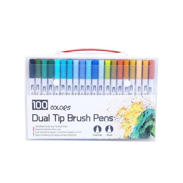 12/18/24/36/48/72/100 stk farver dobbelt tip børste penne tegning maleri akvarel kunst markør farverige penne skoleartikler: 100- hvidfarver