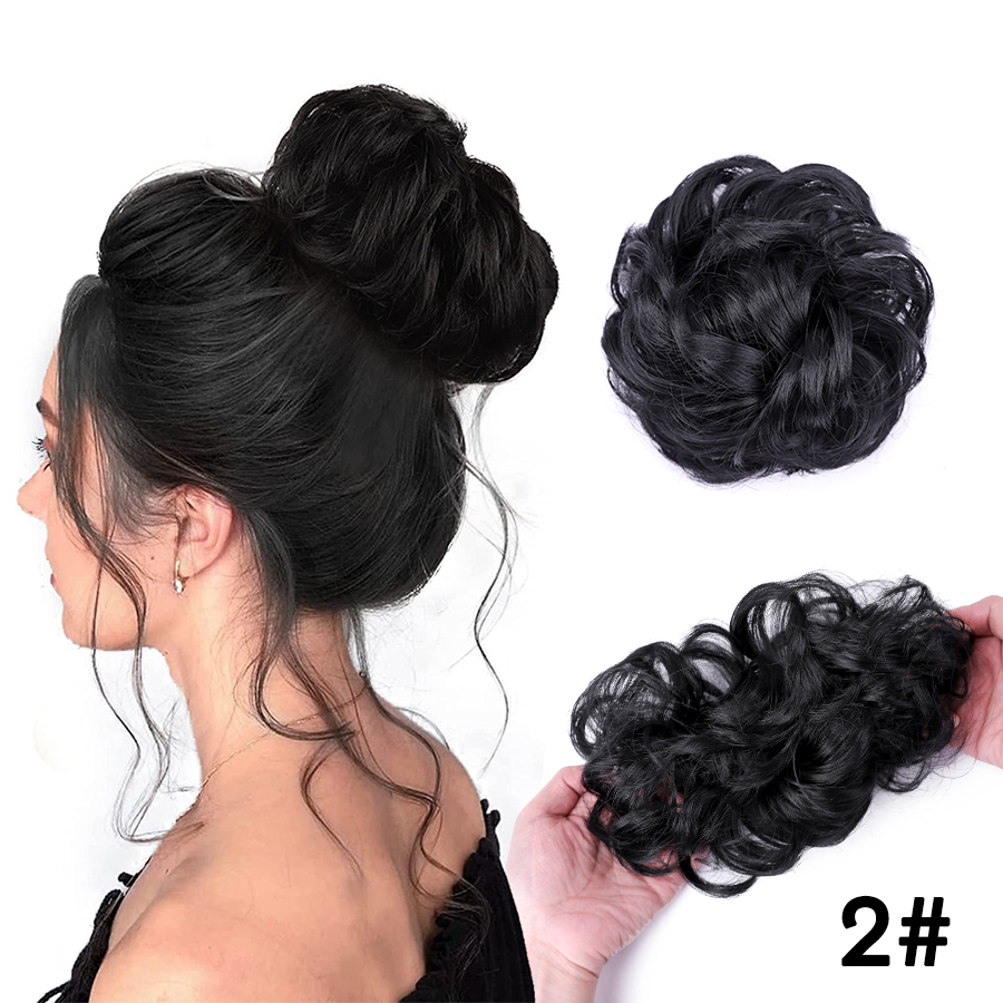 Syntetisk hår knold updo hair extensions rodet knold hår stykke hår scrunchies bølget hestehale hårstykker hår tilbehør til piger: 2