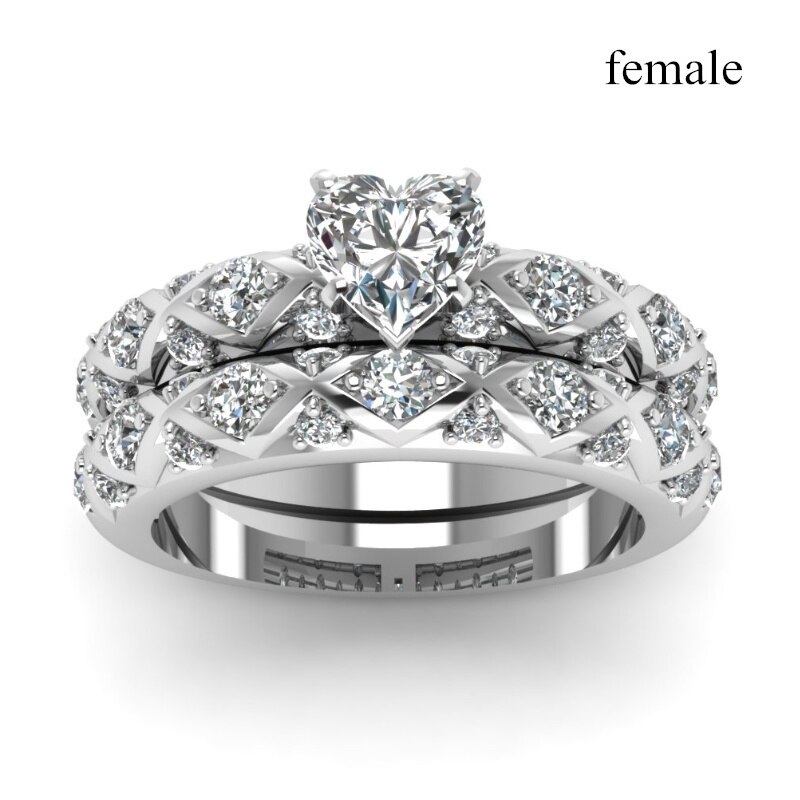 Carofeez trendy kæresteringe enkle rustfrit stål mænds ring romantisk hjerte rhinestones zirkon dame ringe sæt