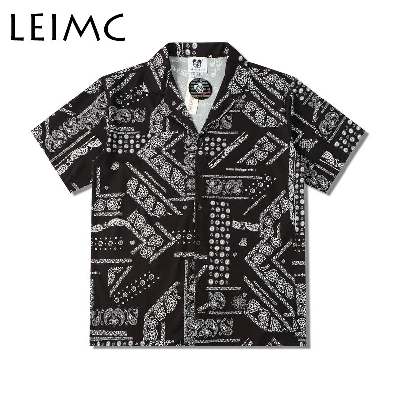 LEIMC Stye Cashew Flowers Print Short Sleeve Shirts Men Summer Casual Punk Rock Hip Hop Shirt Streetwear