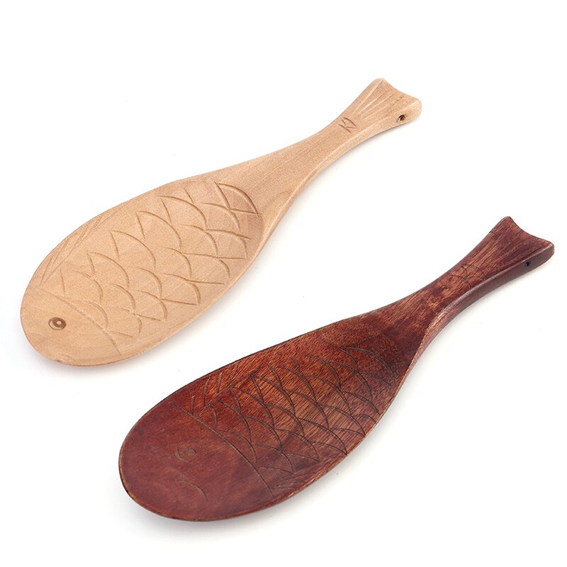 Cucharas de arroz de madera Natural, cuchara de pescado, arrocera, creativa, antiadherente, cuchara de dibujos animados, utensilios de cocina